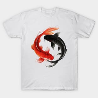 Koi Duality: A Dance in Red and Black T-Shirt